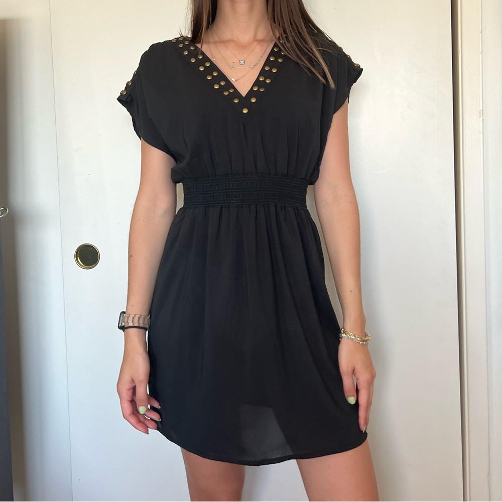 Minkpink Black Mini Dress with Bronze Embellishments